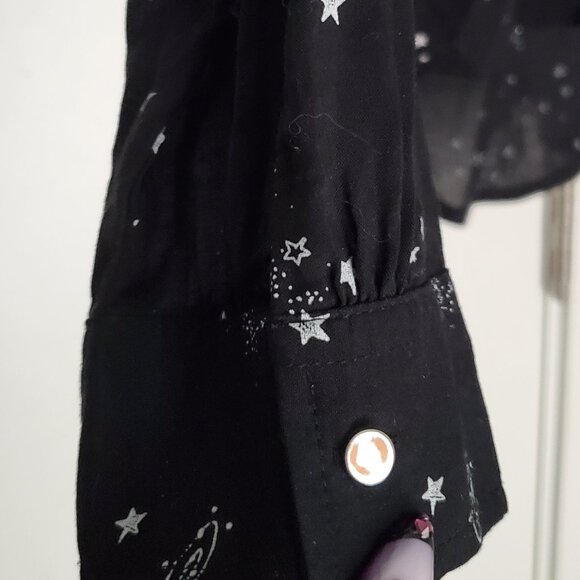 Black Celestial Button-up Blouse - Size 12 - Picture 8 of 10